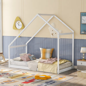 HomeRoots White Wood Twin Bed Frame - Elegant Design, Durable Construction, Easy Assembly & Modern Aesthetic! 672568