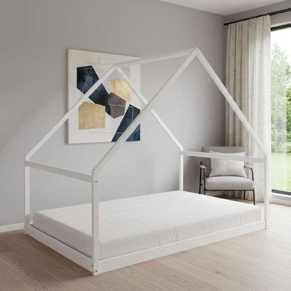 HomeRoots White Wood Full Bed Frame - Modern Design, Durable Support & Elegant Aesthetic for Cozy Bedrooms 672570