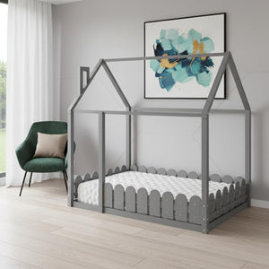 HomeRoots Gray Wood Full Bed Frame - Modern Platform Design with Sturdy Slats for Stylish, Comfortable Sleep 672571