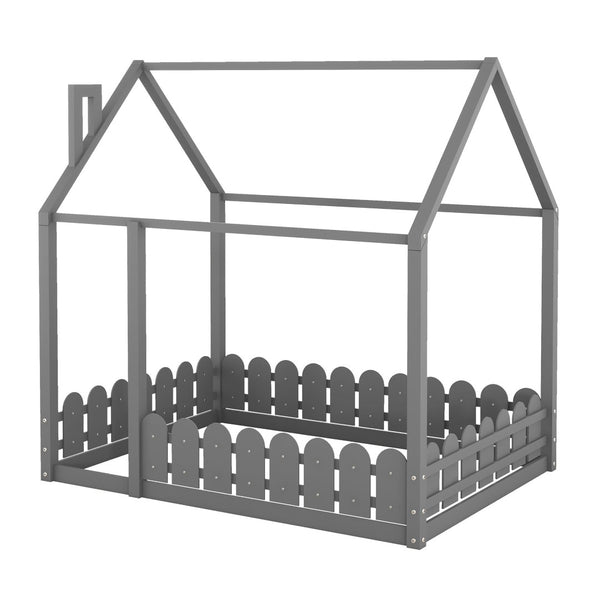HomeRoots Gray Wood Full Bed Frame - Modern Platform Design with Sturdy Slats for Stylish, Comfortable Sleep 672571