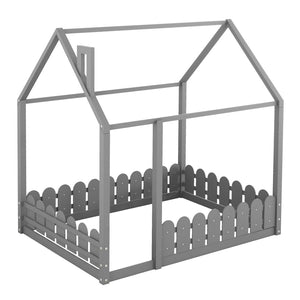 HomeRoots Gray Wood Full Bed Frame - Modern Platform Design with Sturdy Slats for Stylish, Comfortable Sleep 672571