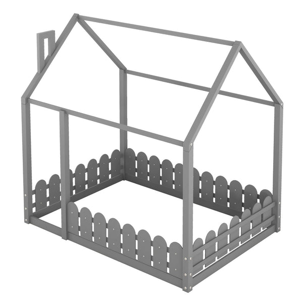 HomeRoots Gray Wood Full Bed Frame - Modern Platform Design with Sturdy Slats for Stylish, Comfortable Sleep 672571