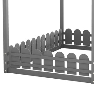 HomeRoots Gray Wood Full Bed Frame - Modern Platform Design with Sturdy Slats for Stylish, Comfortable Sleep 672571