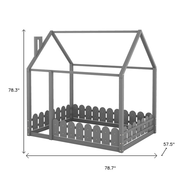 HomeRoots Gray Wood Full Bed Frame - Modern Platform Design with Sturdy Slats for Stylish, Comfortable Sleep 672571