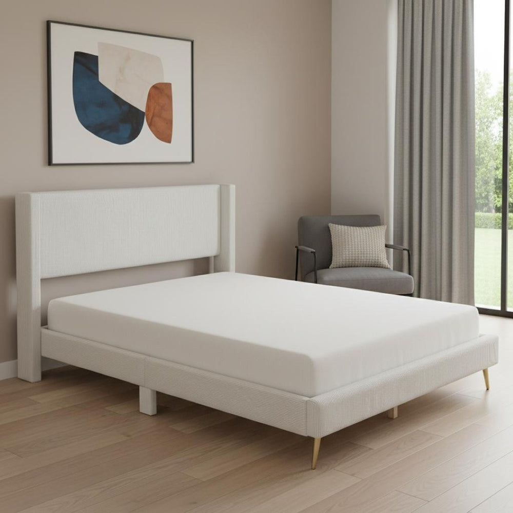HomeRoots Beige Corduroy Upholstered Queen Bed Frame - Modern Design, Cozy Support & Stylish Comfort for Any Room 672572
