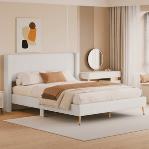 HomeRoots Beige Corduroy Upholstered Queen Bed Frame - Modern Design, Cozy Support & Stylish Comfort for Any Room 672572