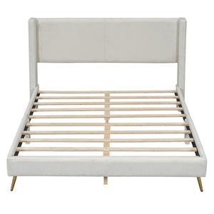 HomeRoots Beige Corduroy Upholstered Queen Bed Frame - Modern Design, Cozy Support & Stylish Comfort for Any Room 672572