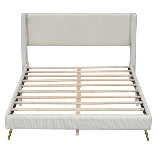 HomeRoots Beige Corduroy Upholstered Queen Bed Frame - Modern Design, Cozy Support & Stylish Comfort for Any Room 672572