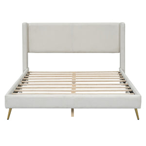 HomeRoots Beige Corduroy Upholstered Queen Bed Frame - Modern Design, Cozy Support & Stylish Comfort for Any Room 672572