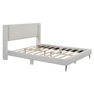 HomeRoots Beige Corduroy Upholstered Queen Bed Frame - Modern Design, Cozy Support & Stylish Comfort for Any Room 672572