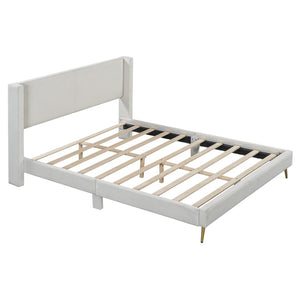 HomeRoots Beige Corduroy Upholstered Queen Bed Frame - Modern Design, Cozy Support & Stylish Comfort for Any Room 672572