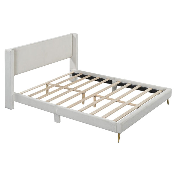 HomeRoots Beige Corduroy Upholstered Queen Bed Frame - Modern Design, Cozy Support & Stylish Comfort for Any Room 672572