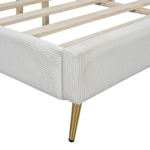 HomeRoots Beige Corduroy Upholstered Queen Bed Frame - Modern Design, Cozy Support & Stylish Comfort for Any Room 672572