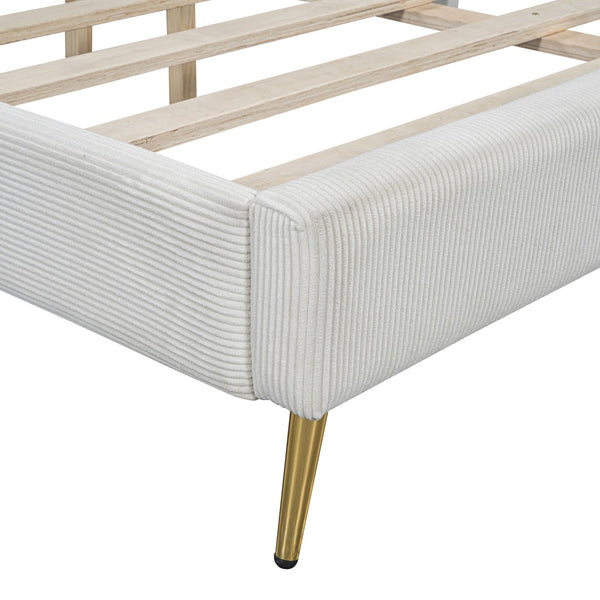 HomeRoots Beige Corduroy Upholstered Queen Bed Frame - Modern Design, Cozy Support & Stylish Comfort for Any Room 672572