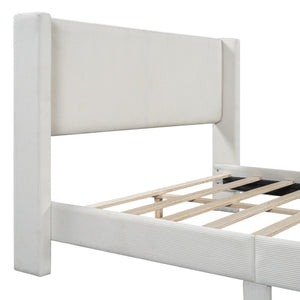 HomeRoots Beige Corduroy Upholstered Queen Bed Frame - Modern Design, Cozy Support & Stylish Comfort for Any Room 672572