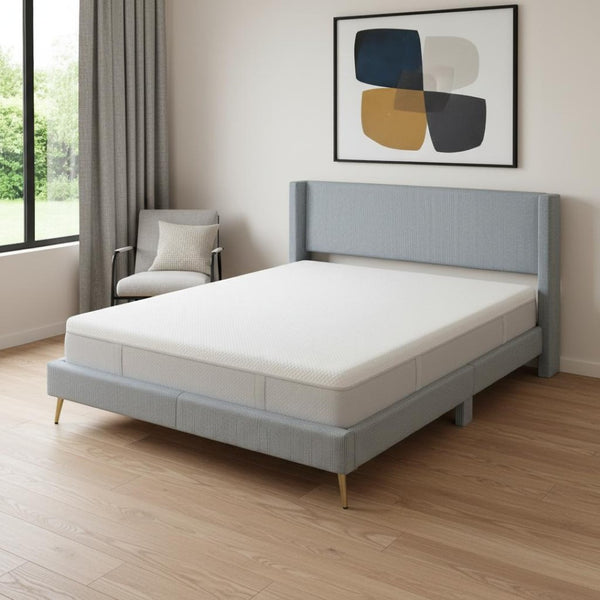 HomeRoots Gray Corduroy Upholstered Queen Bed Frame - Modern Cozy Design with Sturdy Support & Padded Headboard 672573