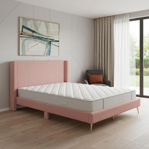 HomeRoots Pink Corduroy Upholstered Queen Bed Frame - Stylish, Durable, and Cozy Platform Design for Modern Bedrooms 672574