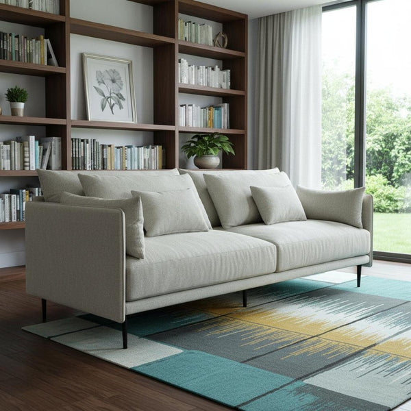 HomeRoots 85" Beige Fabric Sofa with Solid Wood Frame & Tufted Cushions - Stylish Comfort & Modern Design 672575