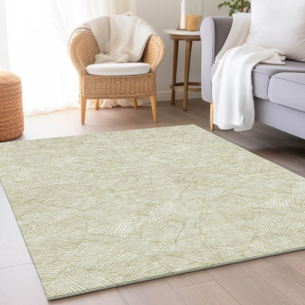 HomeRoots 5' Artichoke Green & Ivory Floral Washable Area Rug – UV Protected, Durable & Stylish Home Accent 672577