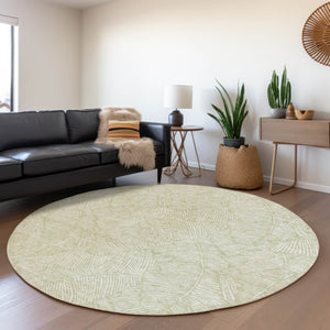 HomeRoots 8' Artichoke Green & Ivory Floral Round Rug - Washable, UV-Protected & Stain-Resistant for Versatile Style 672578