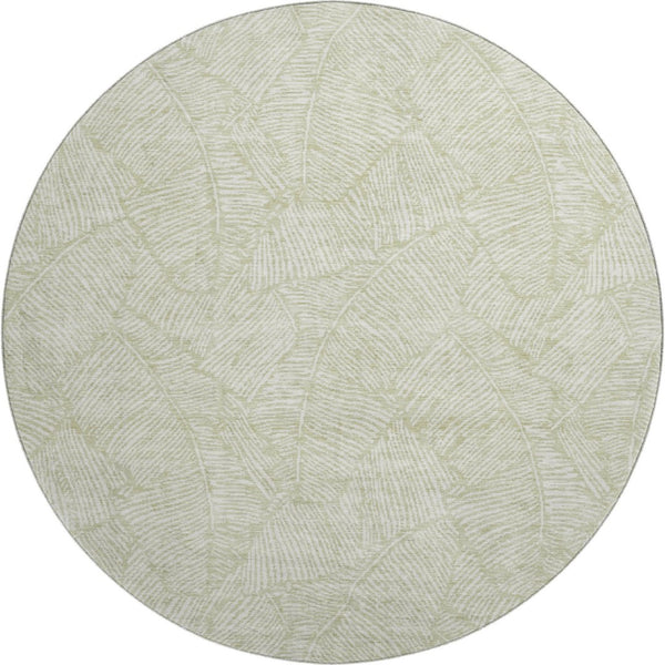 HomeRoots 8' Artichoke Green & Ivory Floral Round Rug - Washable, UV-Protected & Stain-Resistant for Versatile Style 672578
