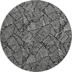 HomeRoots 8' Black And Ivory Floral Round Rug - Durable, Washable, UV Protected for Stylish Living Spaces 672584