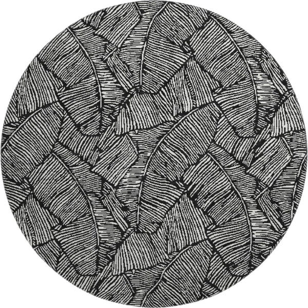 HomeRoots 8' Black And Ivory Floral Round Rug - Durable, Washable, UV Protected for Stylish Living Spaces 672584