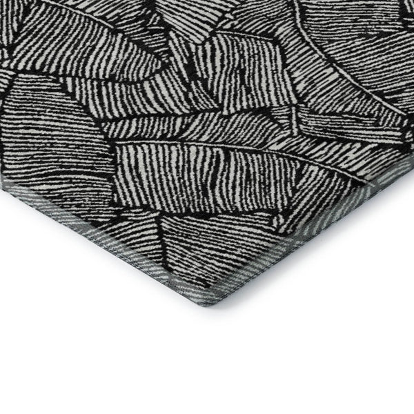 HomeRoots 9' X 12' Black And Ivory Floral Area Rug – Durable, Washable, UV-Protected for High-Traffic Spaces 672586