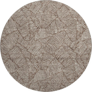 HomeRoots 8' Brown and Beige Floral Washable Round Rug - Durable, UV-Protected, Ideal for Homes with Kids & Pets 672590