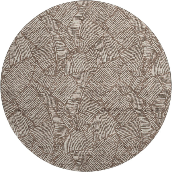HomeRoots 8' Brown and Beige Floral Washable Round Rug - Durable, UV-Protected, Ideal for Homes with Kids & Pets 672590