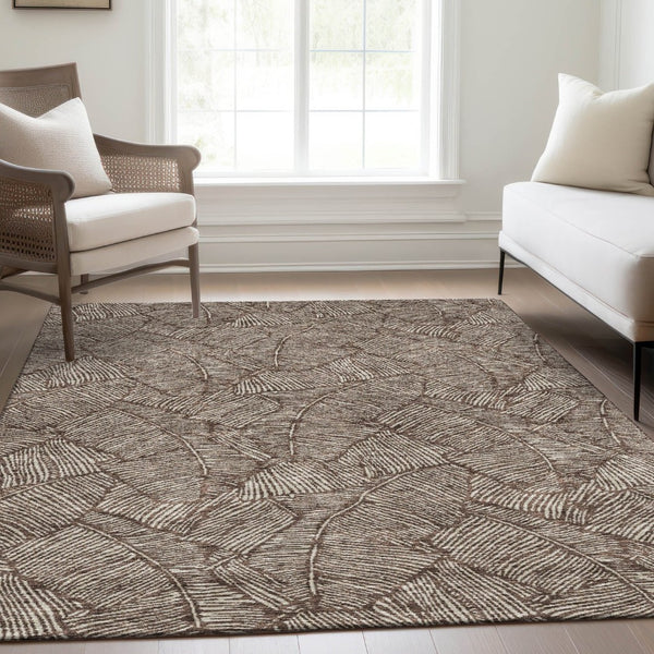 HomeRoots 8' X 10' Elegant Brown & Beige Floral Washable Area Rug with UV Protection for Any Home Decor 672591