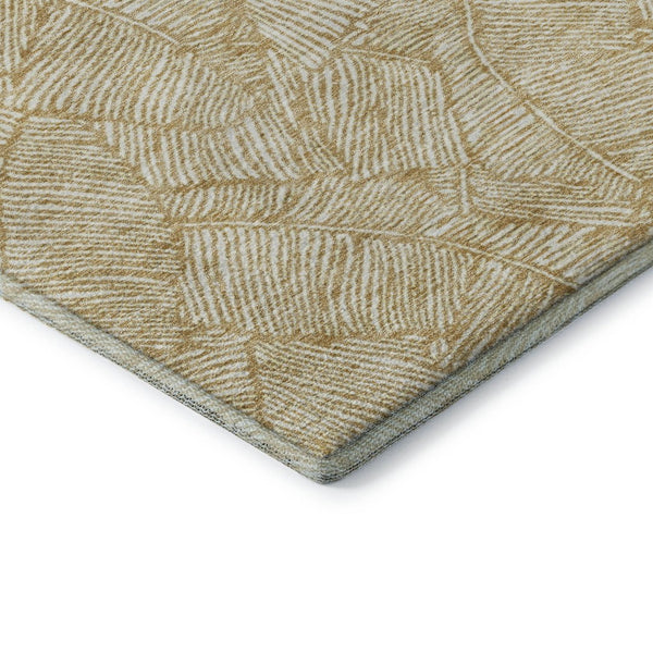 HomeRoots 5' X 8' Gold and Ivory Floral Area Rug - Washable, UV Protected, Durable, Ideal for Family Spaces 672595