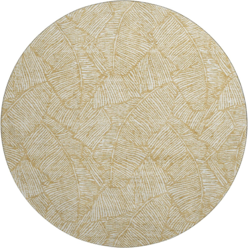 HomeRoots 8' Gold and Ivory Floral Area Rug - Washable, UV-Protected, Durable Design for Any Room Decor 672596