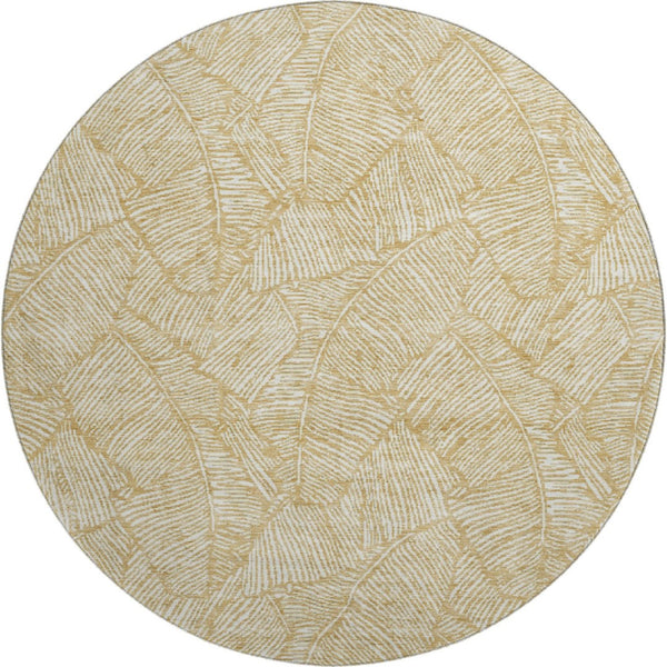 HomeRoots 8' Gold and Ivory Floral Area Rug - Washable, UV-Protected, Durable Design for Any Room Decor 672596