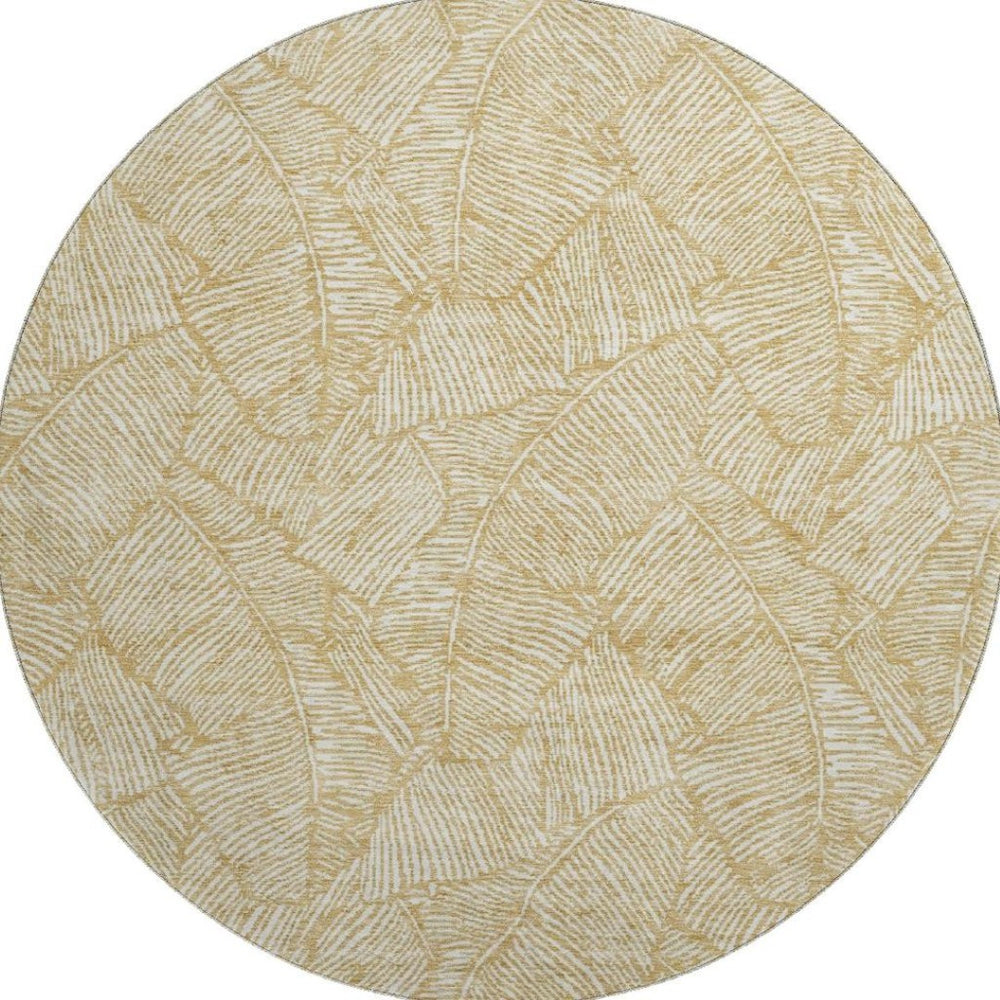 HomeRoots 8' Gold and Ivory Floral Area Rug - Washable, UV-Protected, Durable Design for Any Room Decor 672596