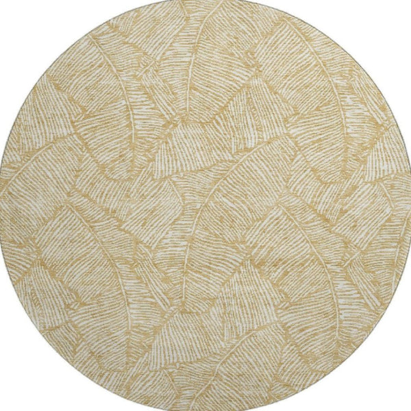 HomeRoots 8' Gold and Ivory Floral Area Rug - Washable, UV-Protected, Durable Design for Any Room Decor 672596