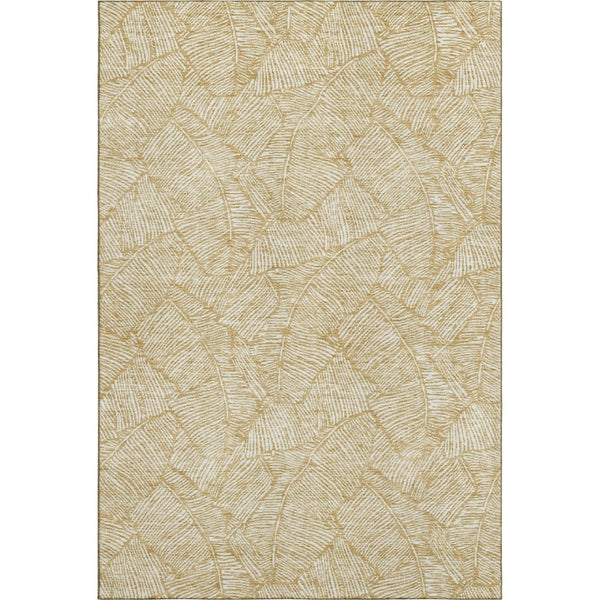 HomeRoots 10' X 14' Gold and Ivory Floral Area Rug - Stylish, Stain Resistant, UV Protected for Any Space 672599