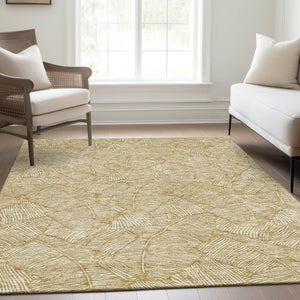 HomeRoots 10' X 14' Gold and Ivory Floral Area Rug - Stylish, Stain Resistant, UV Protected for Any Space 672599