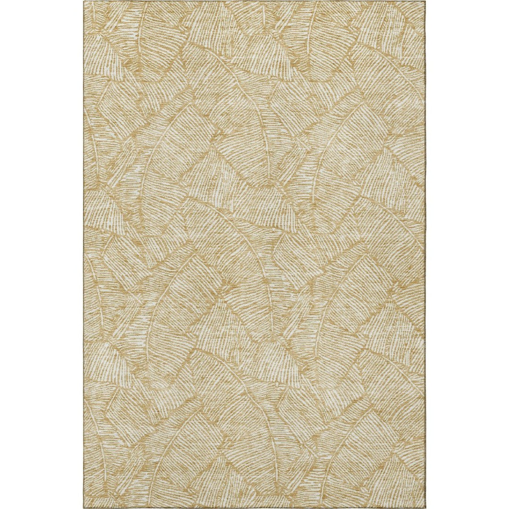 HomeRoots 10' X 14' Gold and Ivory Floral Area Rug - Stylish, Stain Resistant, UV Protected for Any Space 672599