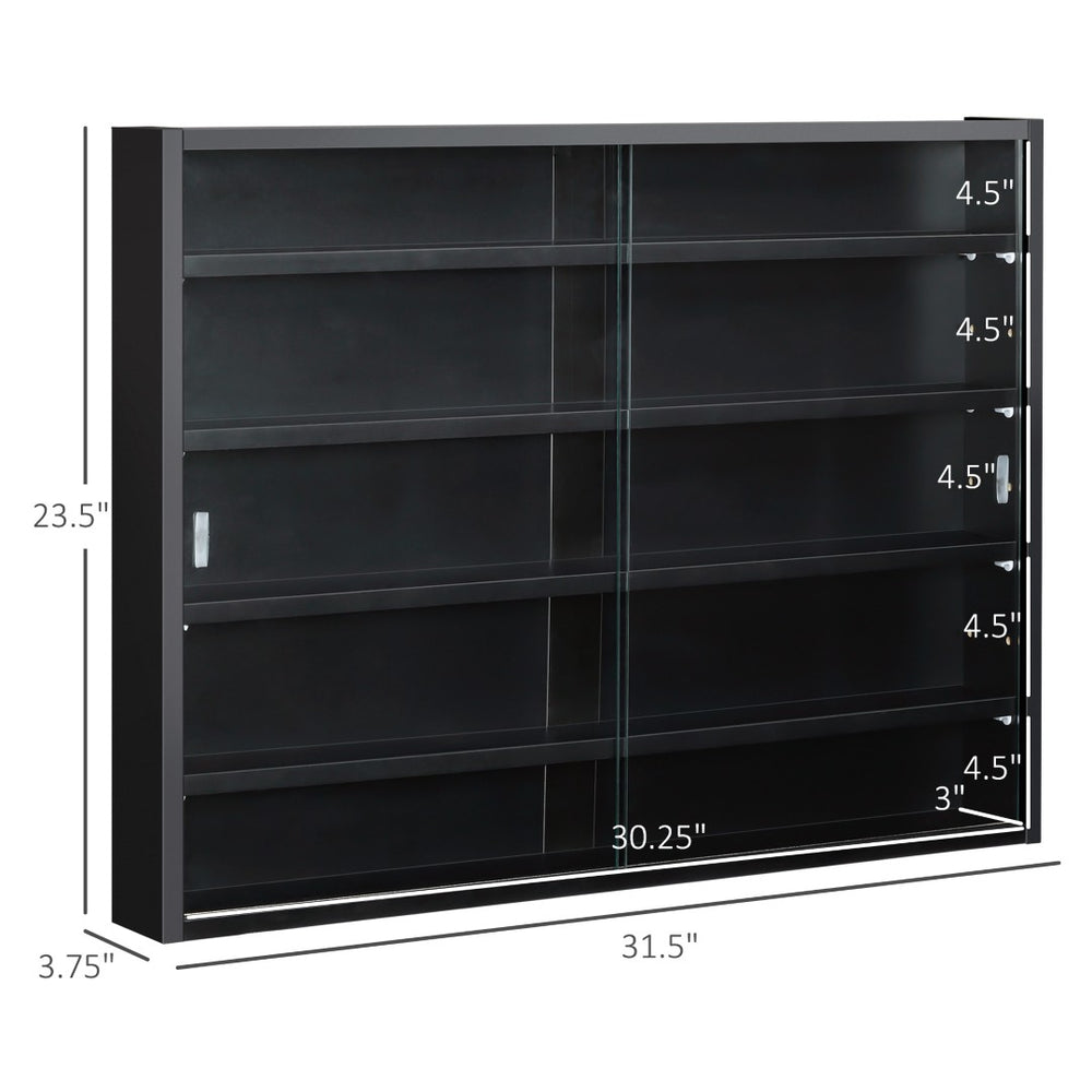 English Elm Display Cabinet Wall Mounted 5 Tier Glass Door Shelving for Collectibles Matte Black T3971P440003