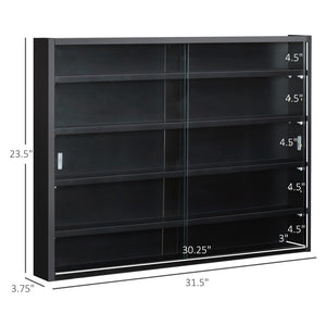 English Elm Display Cabinet Wall Mounted 5 Tier Glass Door Shelving for Collectibles Matte Black T3971P440003