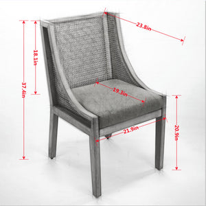 English Elm Rattan Solid Wood Dining Chair with Linen Seat and Decorative Armrests, Rustic Natural Finish Olive Green W1143P335054