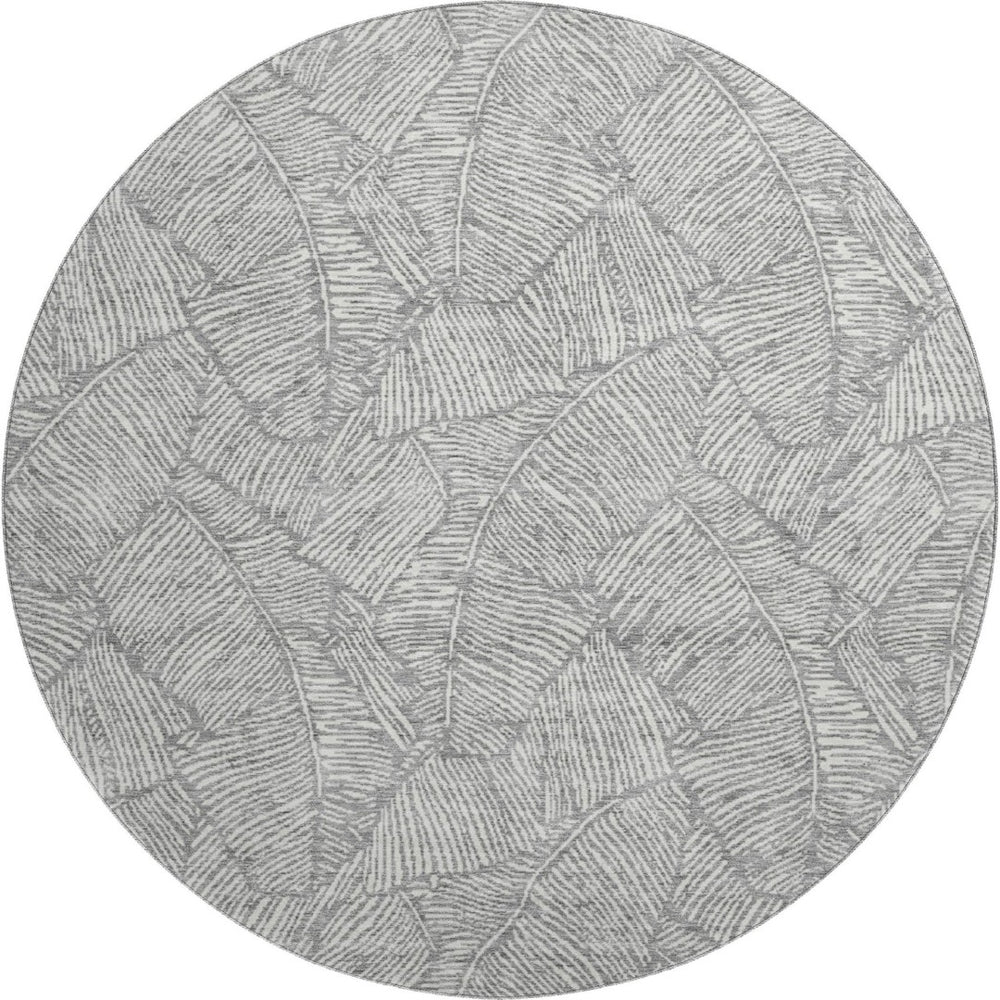 HomeRoots 8' Gray And Ivory Floral Round Rug – Washable, UV-Protected, Stylish & Durable for High-Traffic Homes 672602