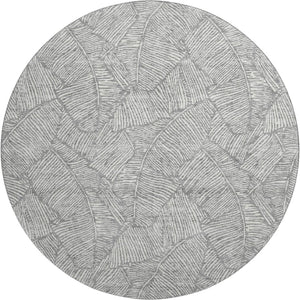 HomeRoots 8' Gray And Ivory Floral Round Rug – Washable, UV-Protected, Stylish & Durable for High-Traffic Homes 672602