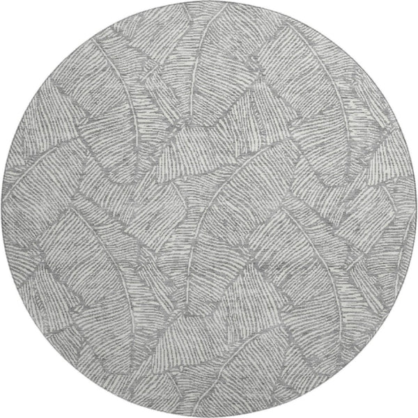 HomeRoots 8' Gray And Ivory Floral Round Rug – Washable, UV-Protected, Stylish & Durable for High-Traffic Homes 672602