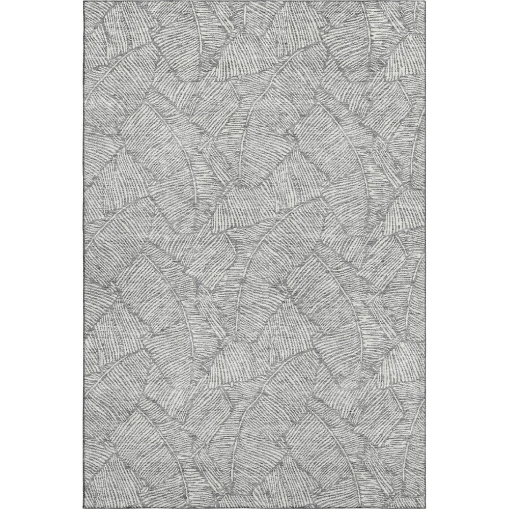 HomeRoots 8' X 10' Gray and Ivory Floral Washable Area Rug – Durable, UV-Protected Design for Any Room! 672603