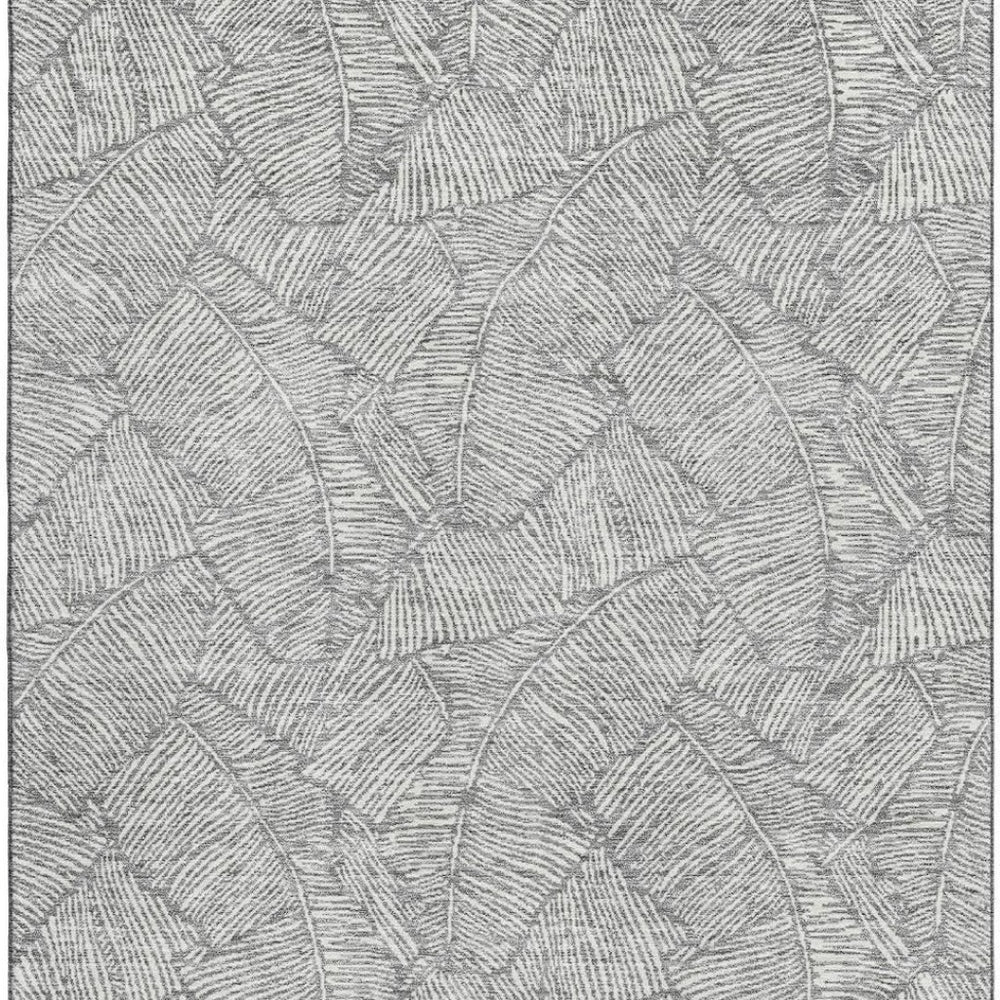 HomeRoots 8' X 10' Gray and Ivory Floral Washable Area Rug – Durable, UV-Protected Design for Any Room! 672603