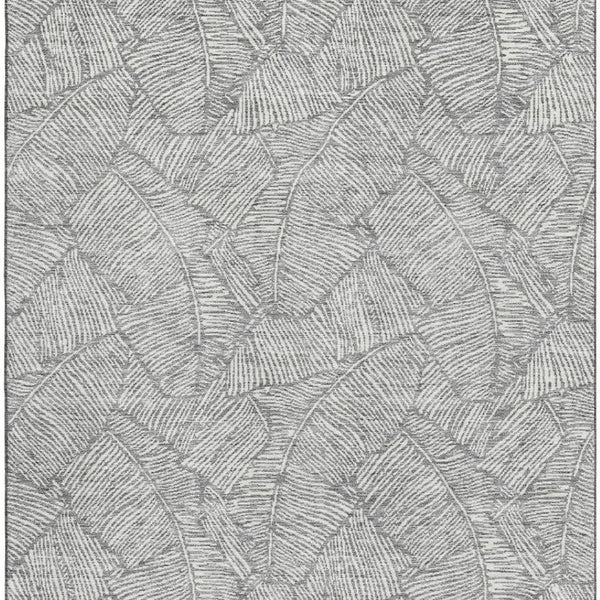HomeRoots 8' X 10' Gray and Ivory Floral Washable Area Rug – Durable, UV-Protected Design for Any Room! 672603