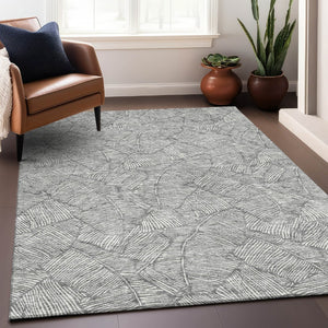 HomeRoots 10' Gray and Ivory Floral Area Rug - Washable, UV Protected, Stain Resistant for Family Homes 672605