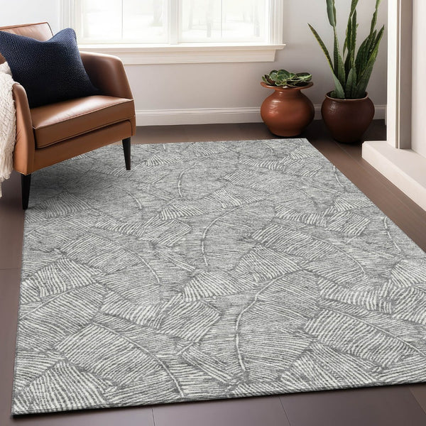 HomeRoots 10' Gray and Ivory Floral Area Rug - Washable, UV Protected, Stain Resistant for Family Homes 672605